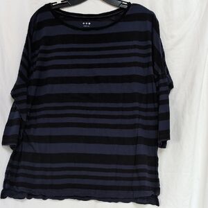 Three Dots black and indigo striped top